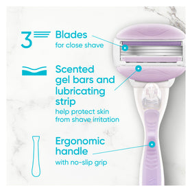 Close-up of Gillette Venus ComfortGlide Razor showing shave gel bars