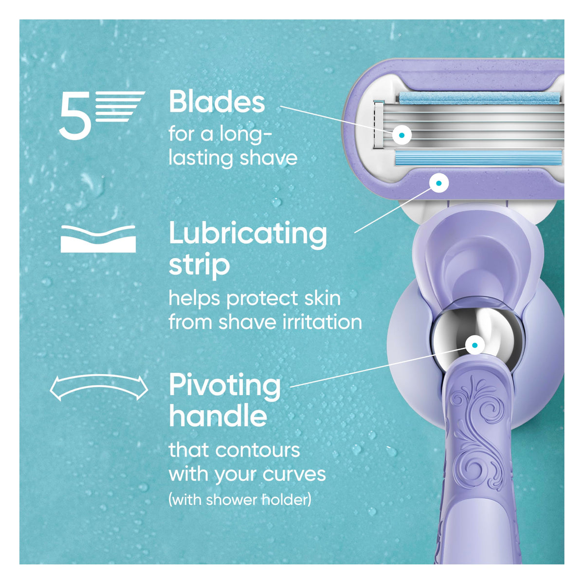 Close-up of Gillette Venus Deluxe Smooth Swirl razor blade refill