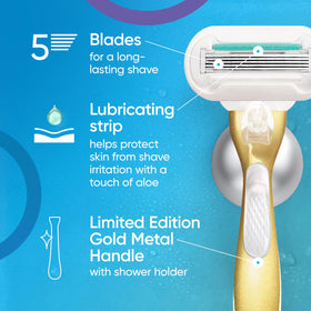 Close-up of Gillette Venus Extra Smooth Sensitive Razor blades with lubrication strip