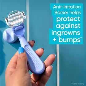 Close-up of Gillette Venus razor blade with irritation defense bar