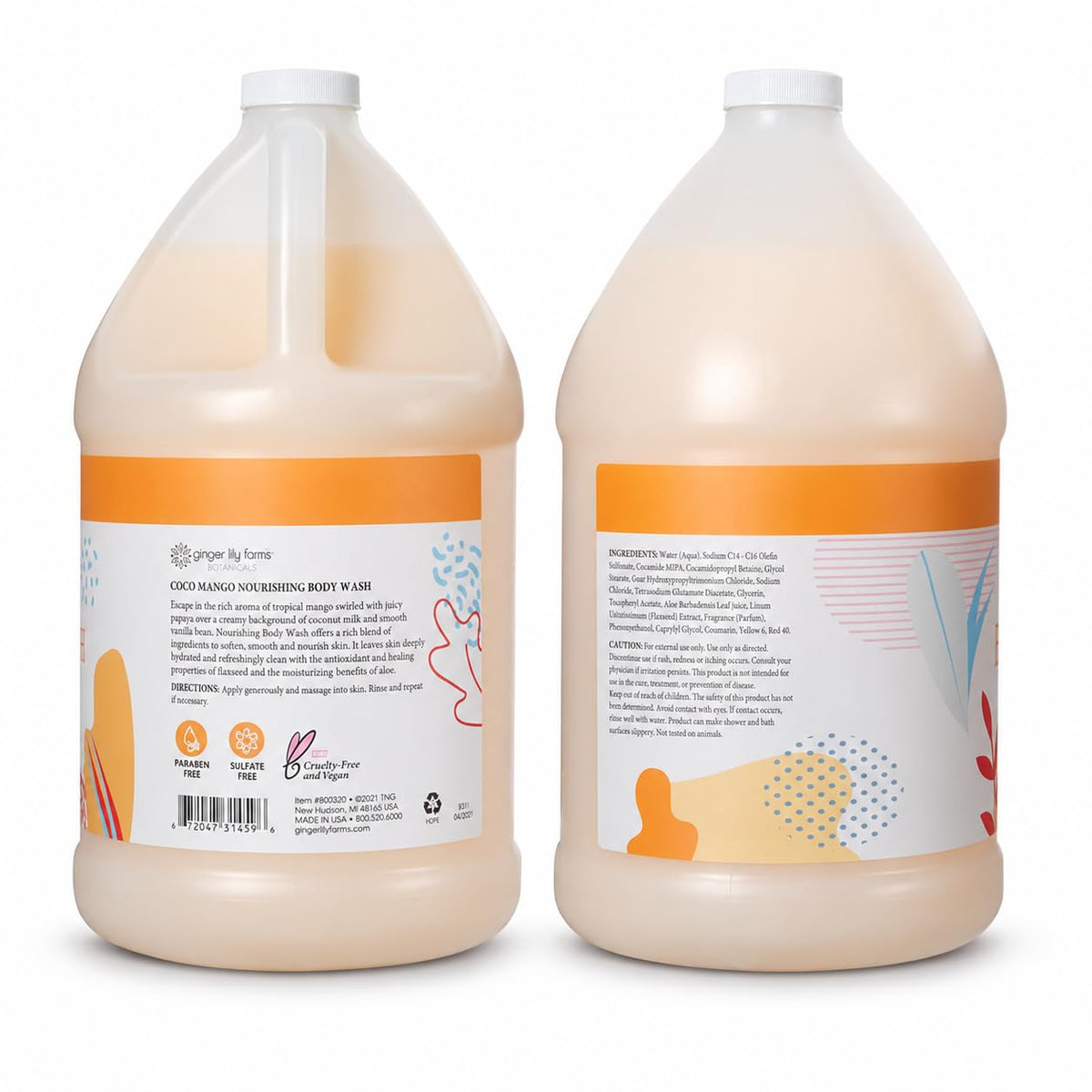 Close-up of Ginger Lily Farms Coco Mango Nourishing Body Wash label