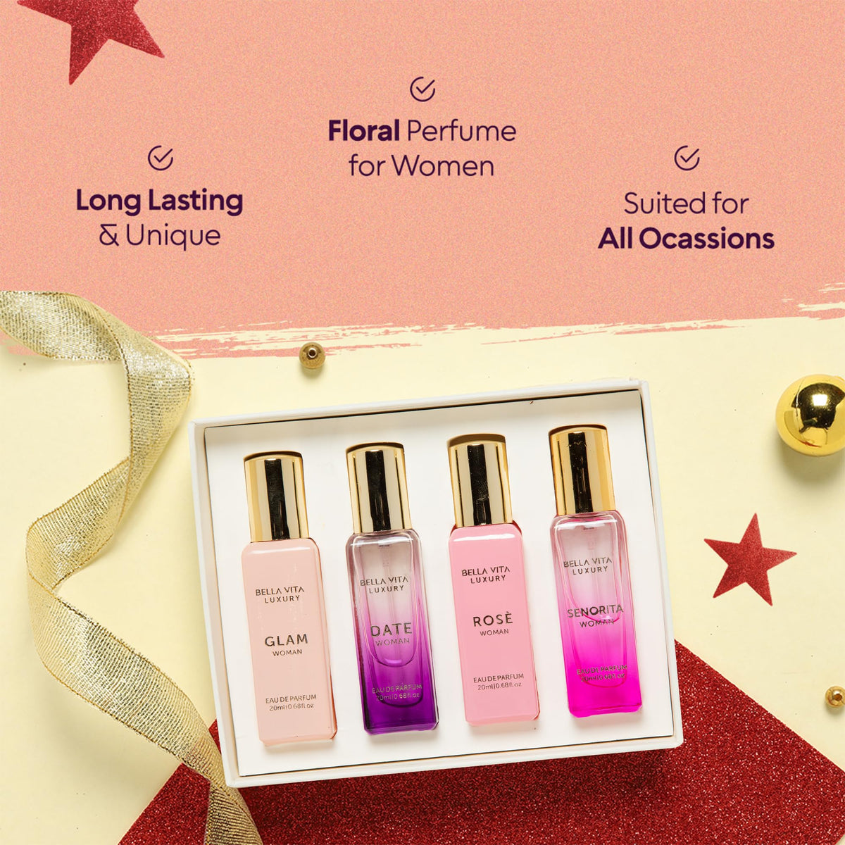 Close-up of GLAM perfume bottle from Bella Vita set