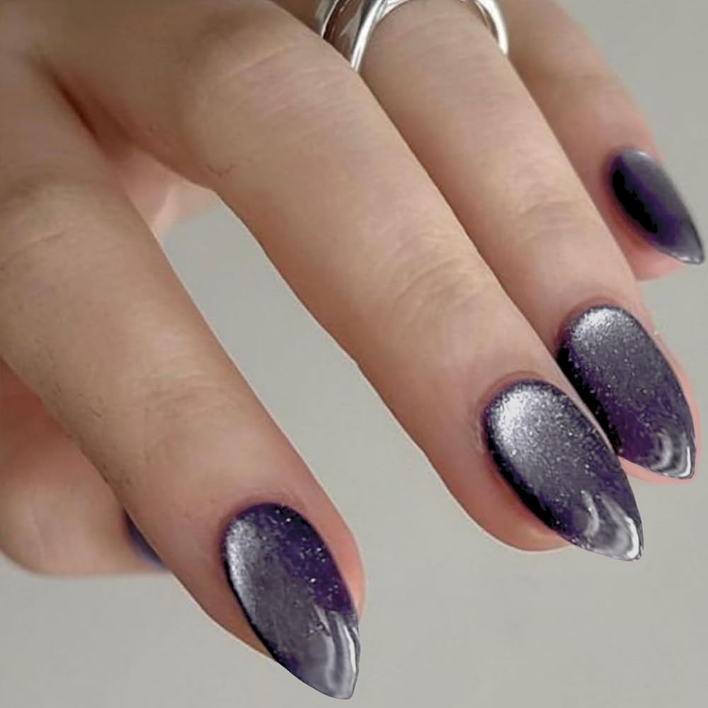 Close-up of GLAMERMAID Purple Cat Eyes nail design