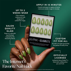 Close-up of Glamnetic Harry Potter Mandrake Press On Nails showing design
