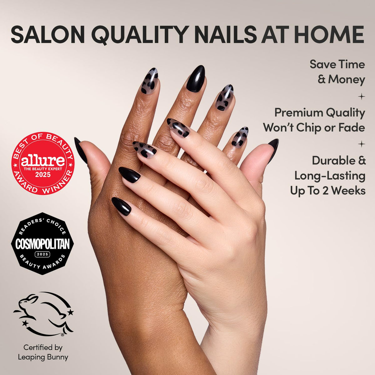 Close-up of Glamnetic Love Me Not black heart press on nails
