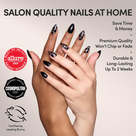 Close-up of Glamnetic Love Me Not black heart press on nails