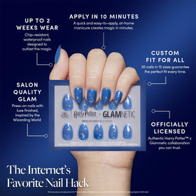 Close-up of Glamnetic Luna Lovegood Press On Nails with moon and star accents