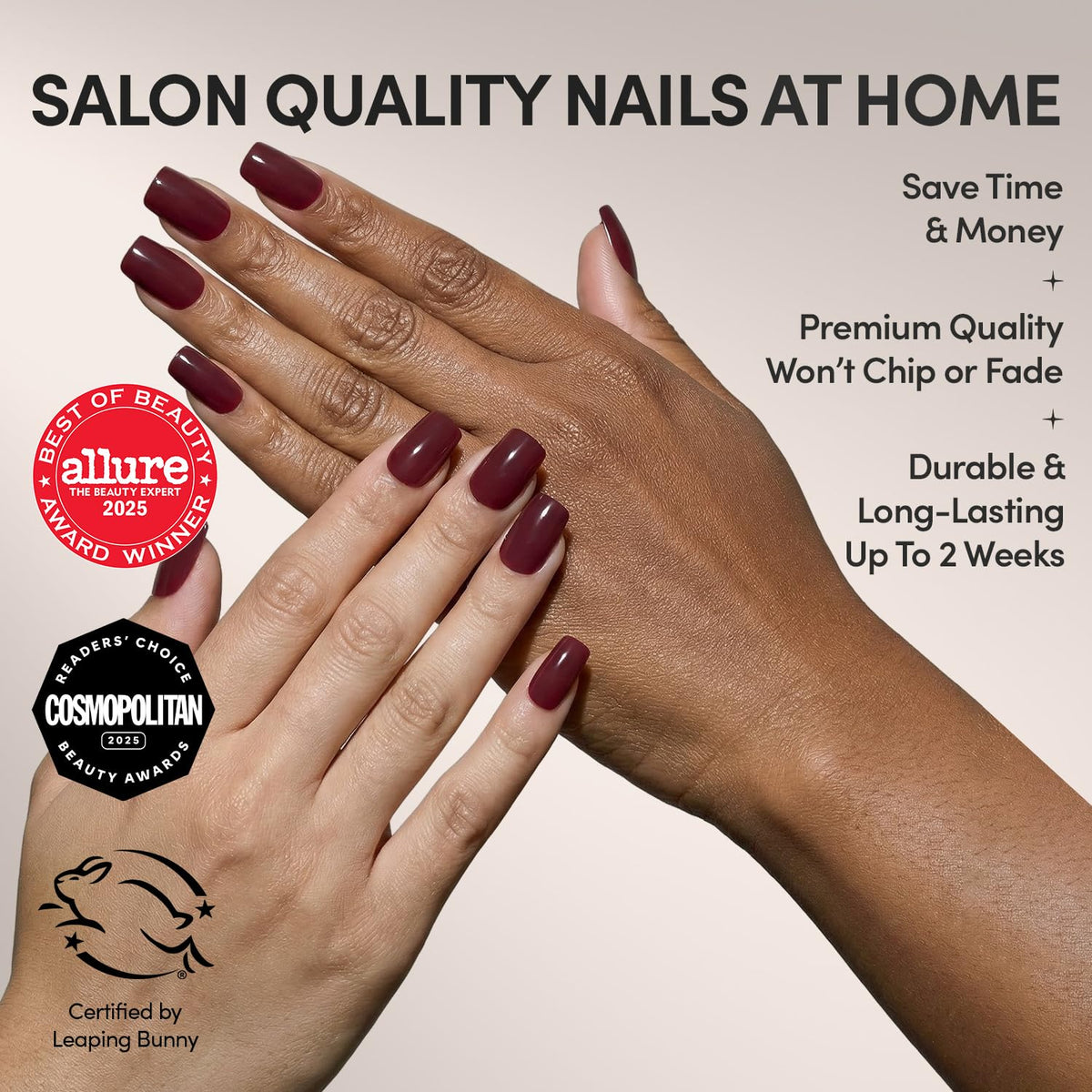 Close-up of Glamnetic Press On Nails Cherry Mocha glossy finish