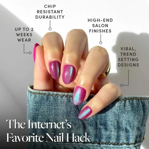 Close-up of Glamnetic Press On Nails in Iridescent Magenta