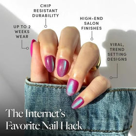 Close-up of Glamnetic Press On Nails in Iridescent Magenta
