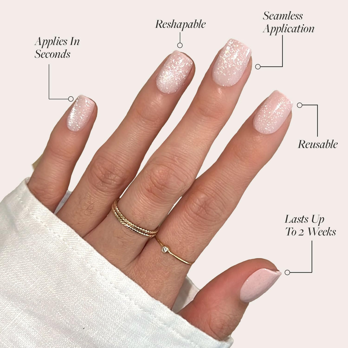 Close-up of Glamnetic Press On Nails in solid blush velvet finish