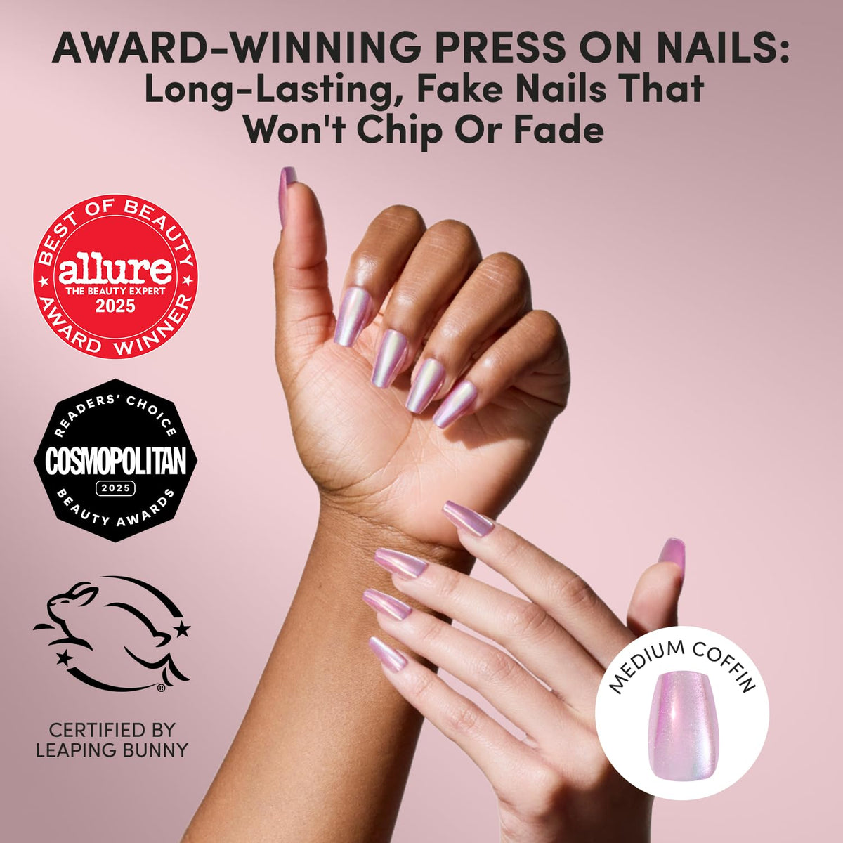 Close-up of Glamnetic Press On Nails showing pearlescent purple finish