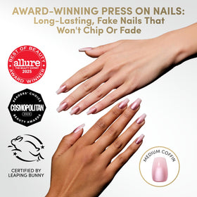 Close-up of Glamnetic Press On Nails showing pink-to-white ombré