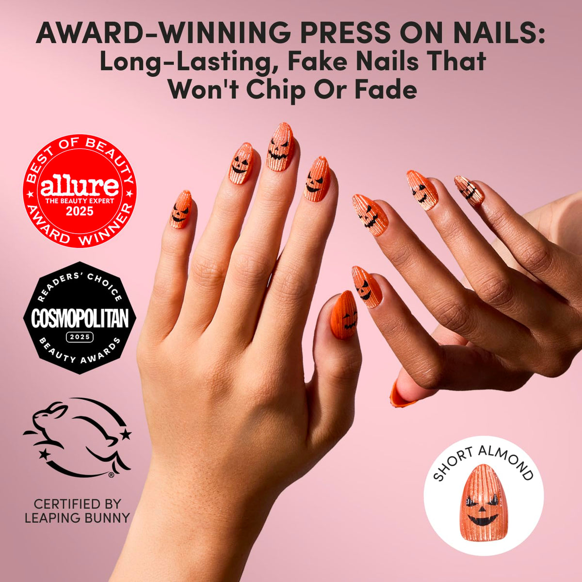 Close-up of Glamnetic Press On Nails showing pumpkin-orange velvet texture