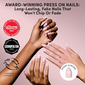 Close-up of Glamnetic Press On Nails showing velvet pink shimmer finish
