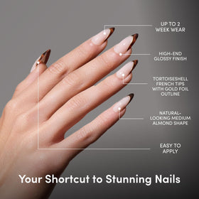 Close-up of Glamnetic Press On Nails tortoiseshell French tips