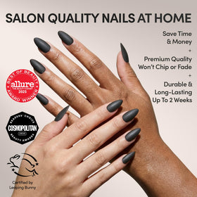 Close-up of Glamnetic Press On Nails with black matte finish