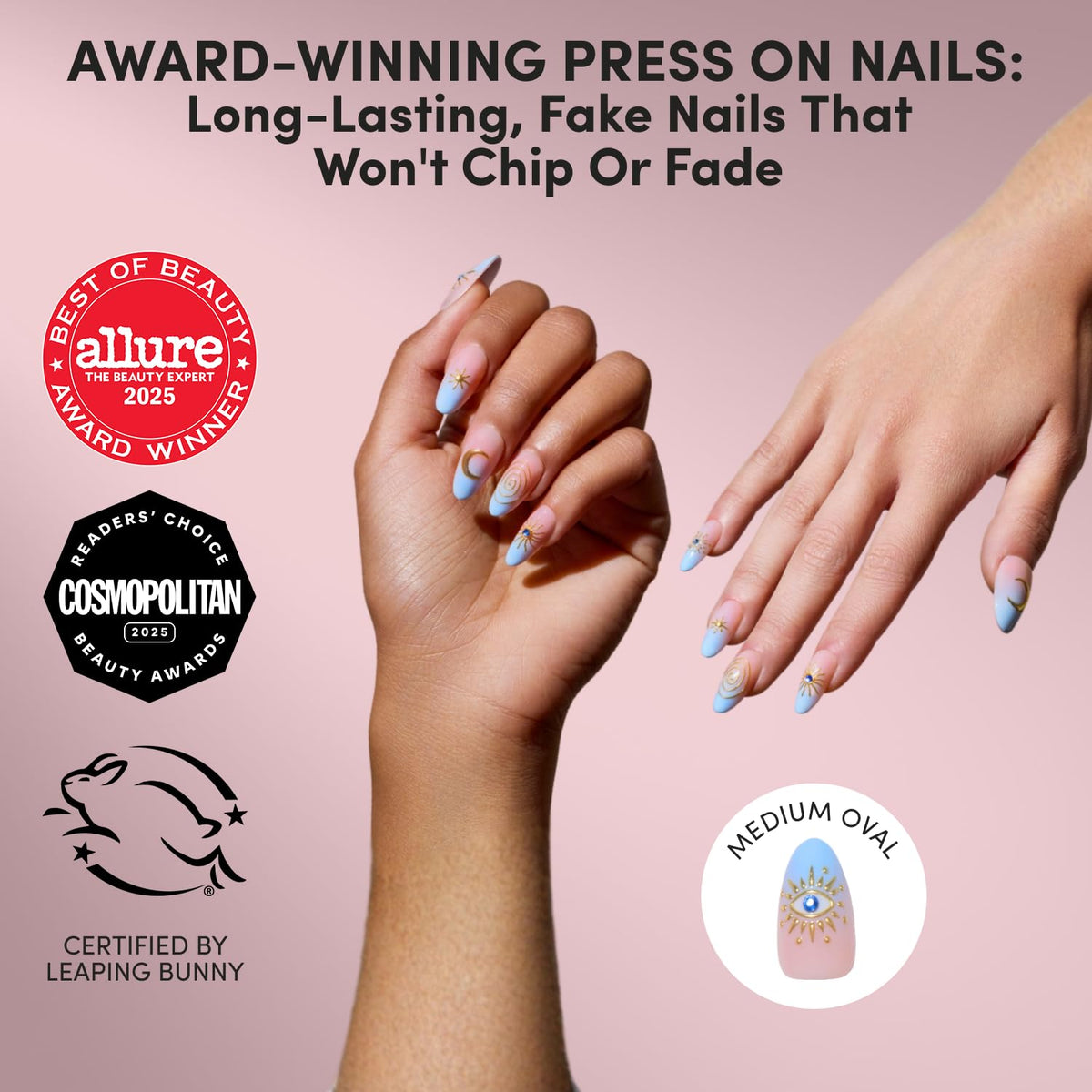 Close-up of Glamnetic press on nails with gold accents