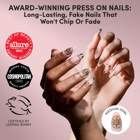 Close-up of Glamnetic Press On Nails with gold foil design