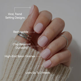 Close-up of Glamnetic Press On Nails with nail glue and file