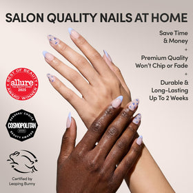 Close-up of Glamnetic Press On Nails with powder blue French tips