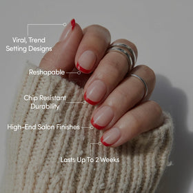 Close-up of Glamnetic Press On Nails with red micro French tips