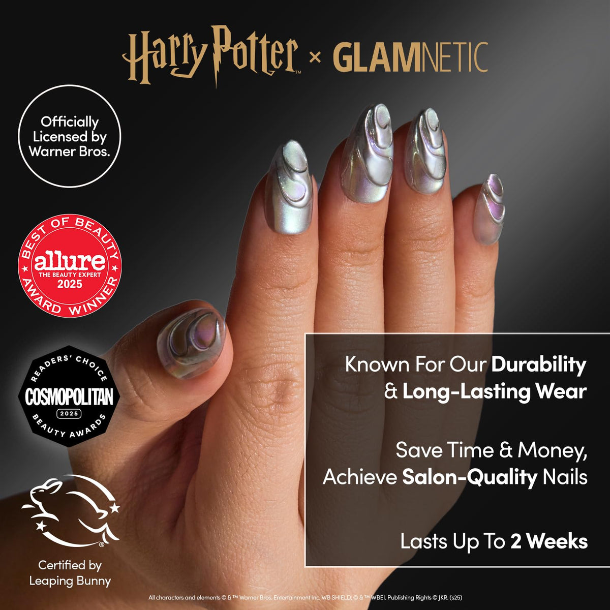 Close-up of Glamnetic Unicorn Blood Press On Nails with 3D accents