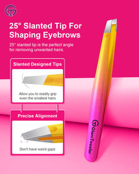 Close-up of GlamTweeler point tip tweezer in Silver