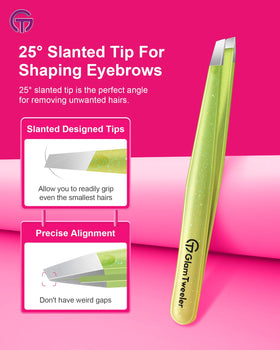 Close-up of GlamTweeler pointed tip tweezer in silver