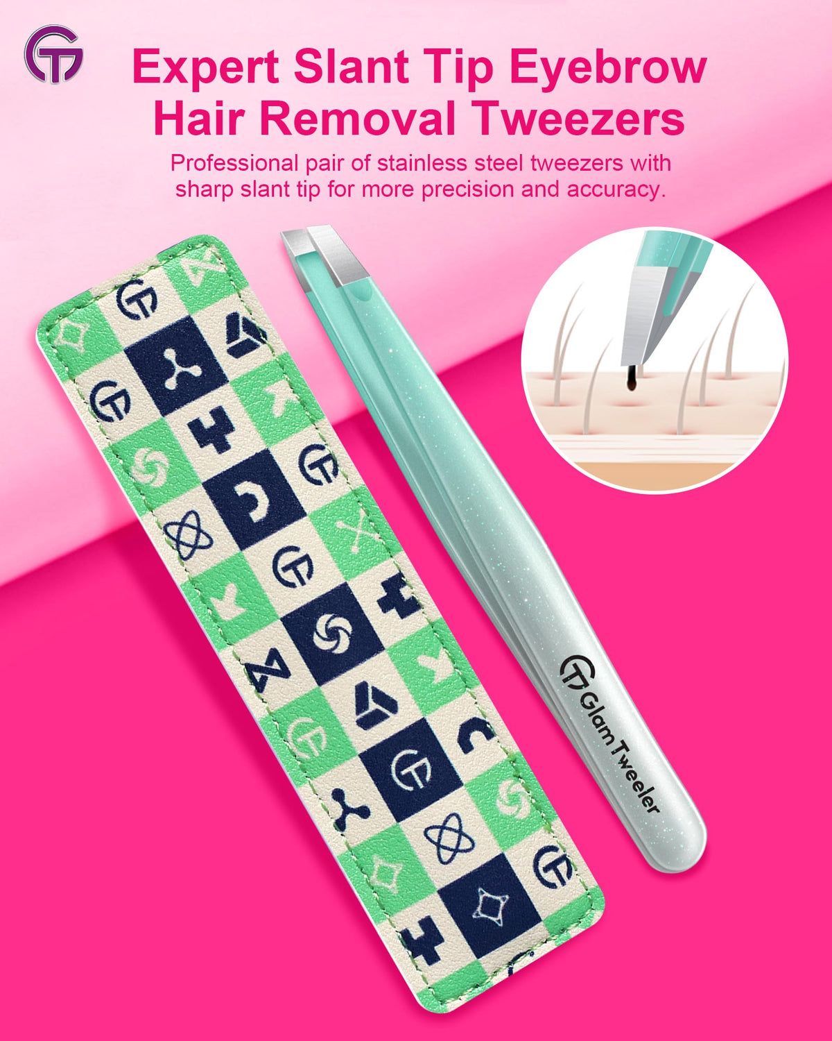 Close-up of GlamTweeler slant tip for precise hair removal
