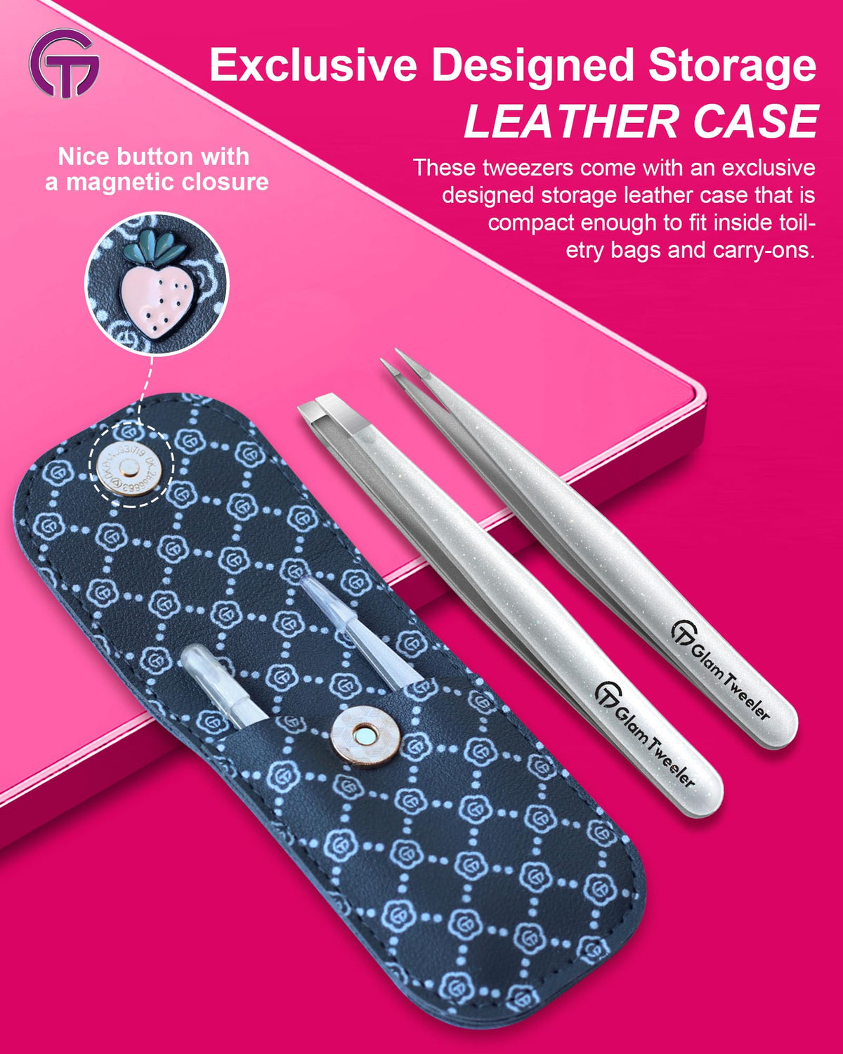Close-up of GlamTweeler slant tip tweezer