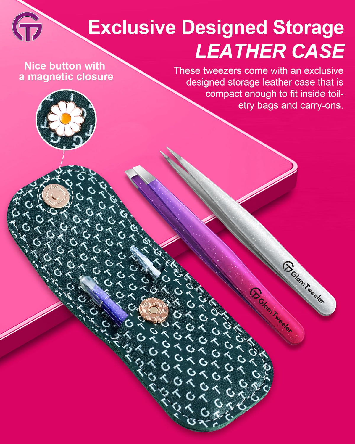 Close-up of GlamTweeler slant tip tweezer