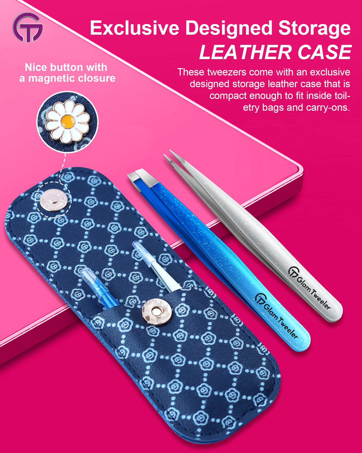 Close-up of GlamTweeler slant tip tweezer