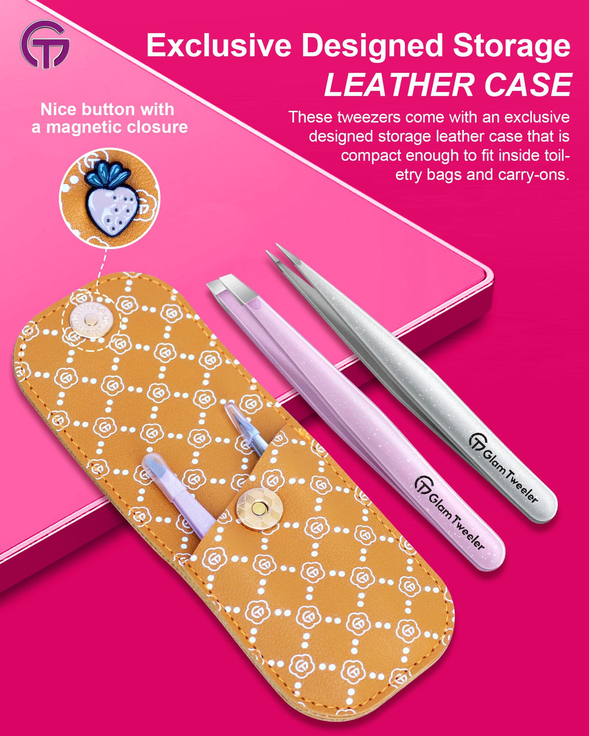 Close-up of GlamTweeler slant tip tweezer