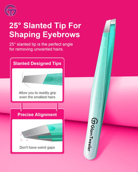 Close-up of GlamTweeler slant tip tweezer