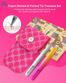 Close-up of GlamTweeler slant tip tweezer in Sparkle Hot Pink
