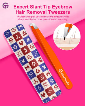 Close-up of GlamTweeler slant tip tweezers