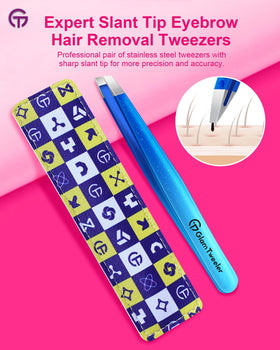 Close-up of GlamTweeler slant tip tweezers showing precision tips