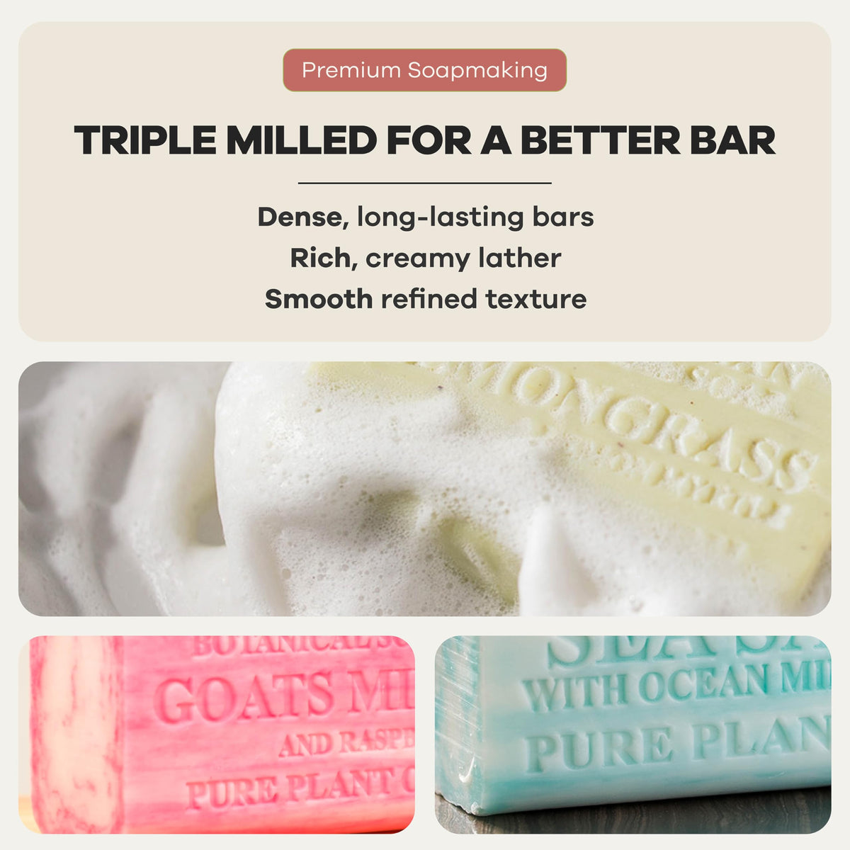 Close-up of Goats Milk and Raspberry soap bar