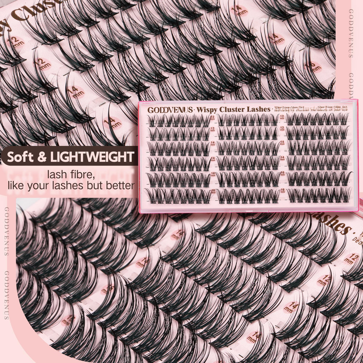 Close-up of Goddvenus lash clusters showing texture