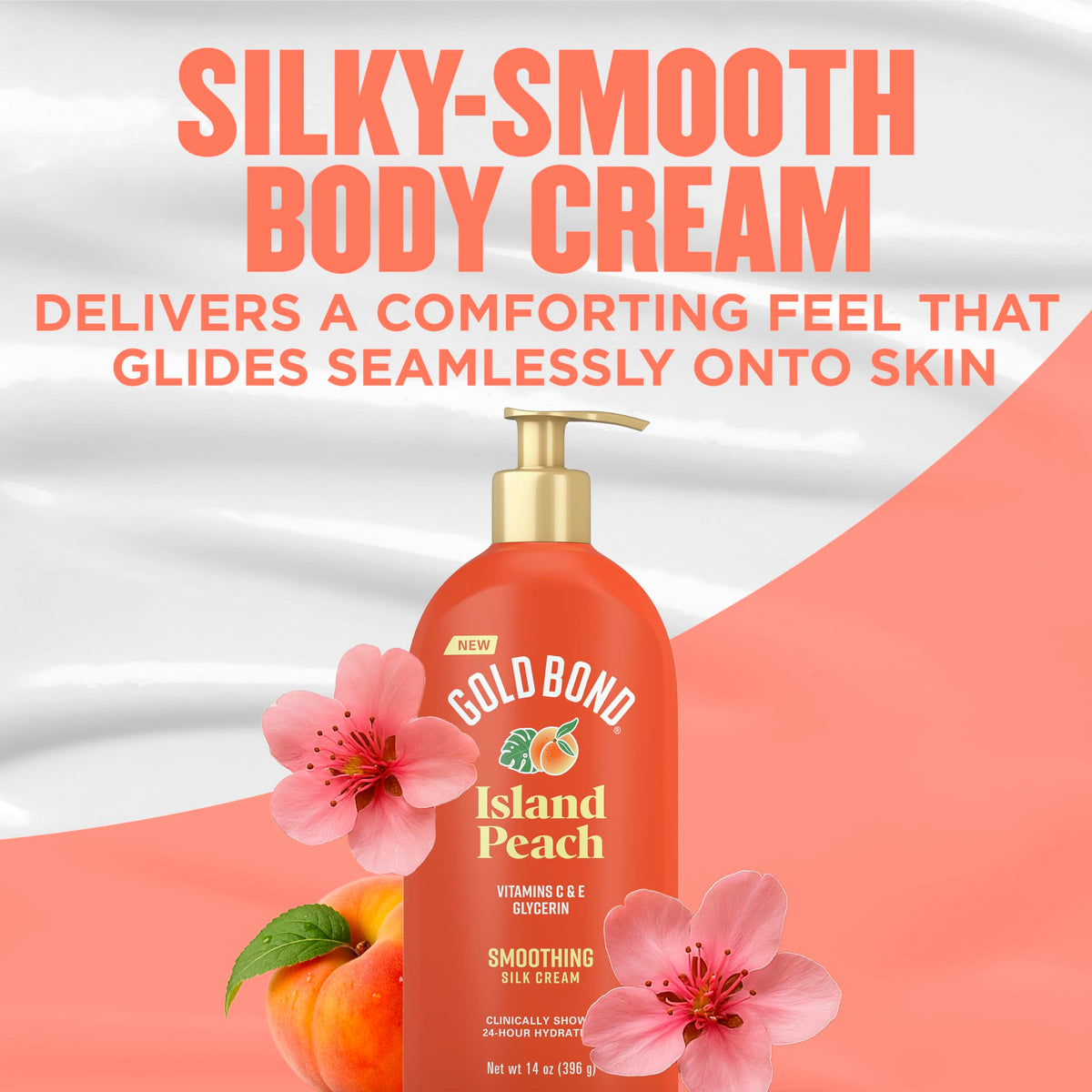 Close-up of Gold Bond Island Peach Smoothing Silk Cream texture