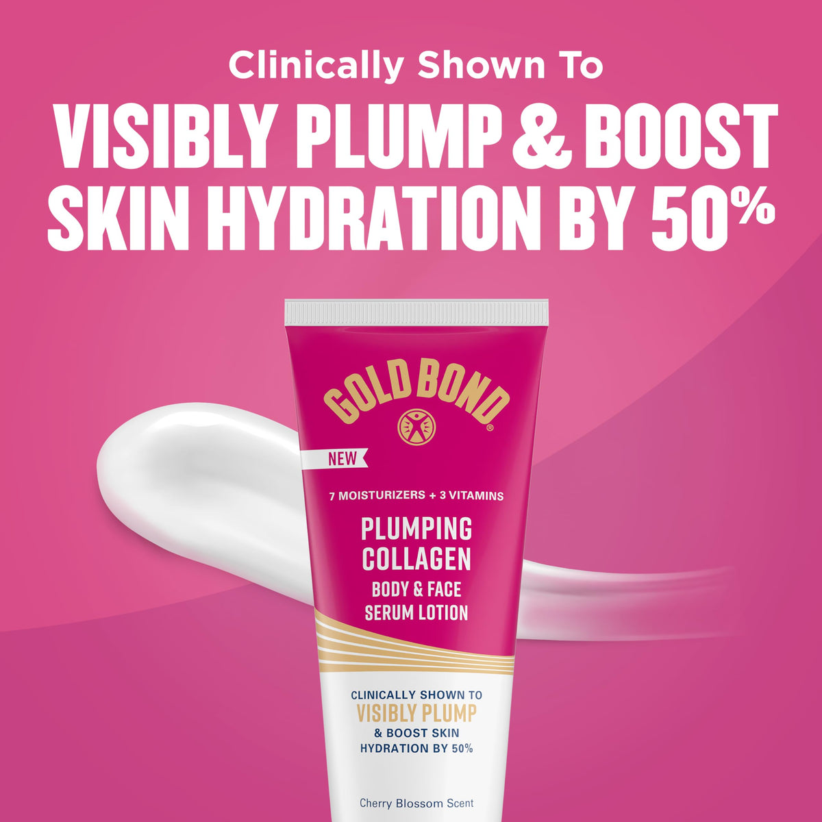 Close-up of Gold Bond Plumping Collagen Lotion bottle showing ingredients