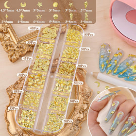 Close-up of gold ocean and star nail charms from BELLEBOOST