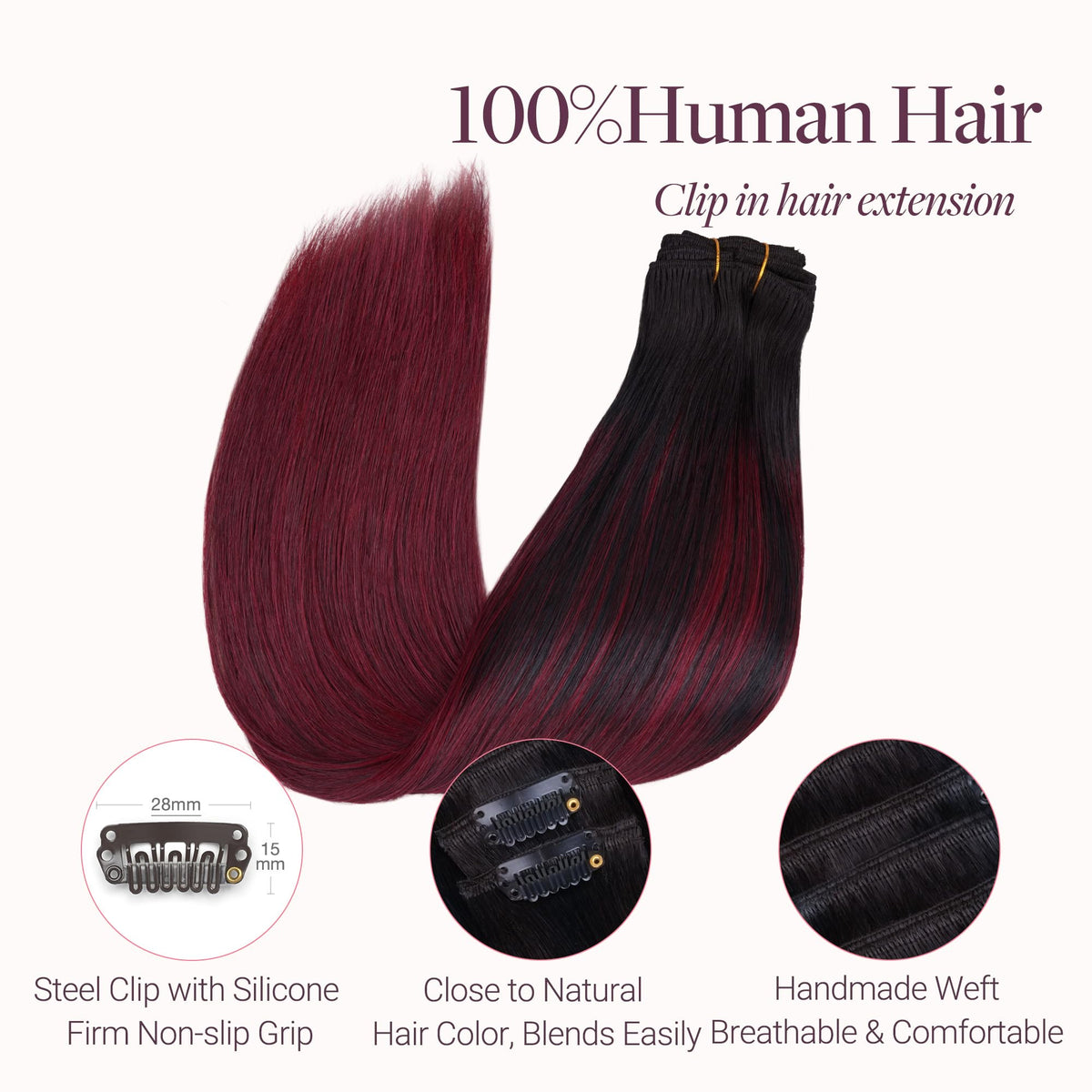 Close-up of GOO GOO Clip in Hair Extensions Cherry Cola clips