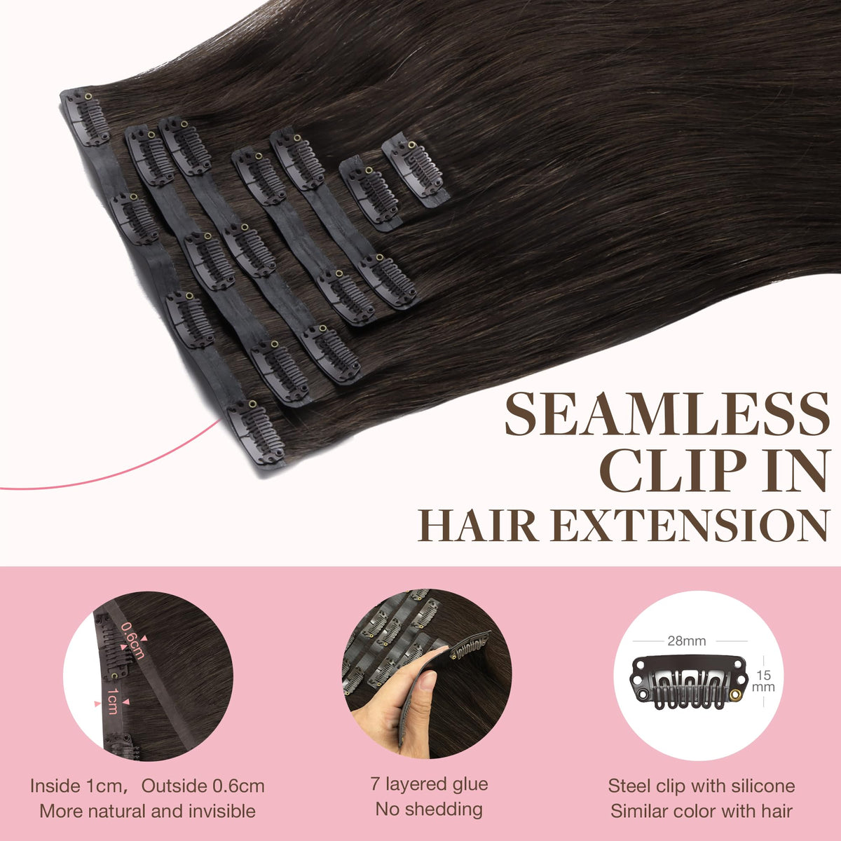 Close-up of GOO GOO Clip in Hair Extensions clips