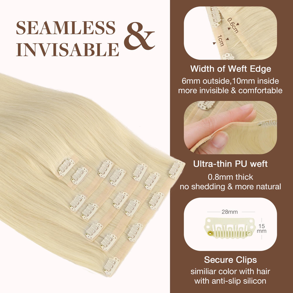 Close-up of GOO GOO Clip in Hair Extensions clips