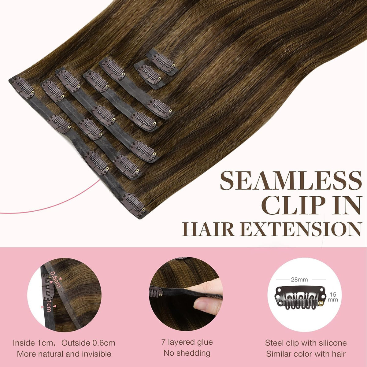 Close-up of GOO GOO Clip in Hair Extensions clips and stitching
