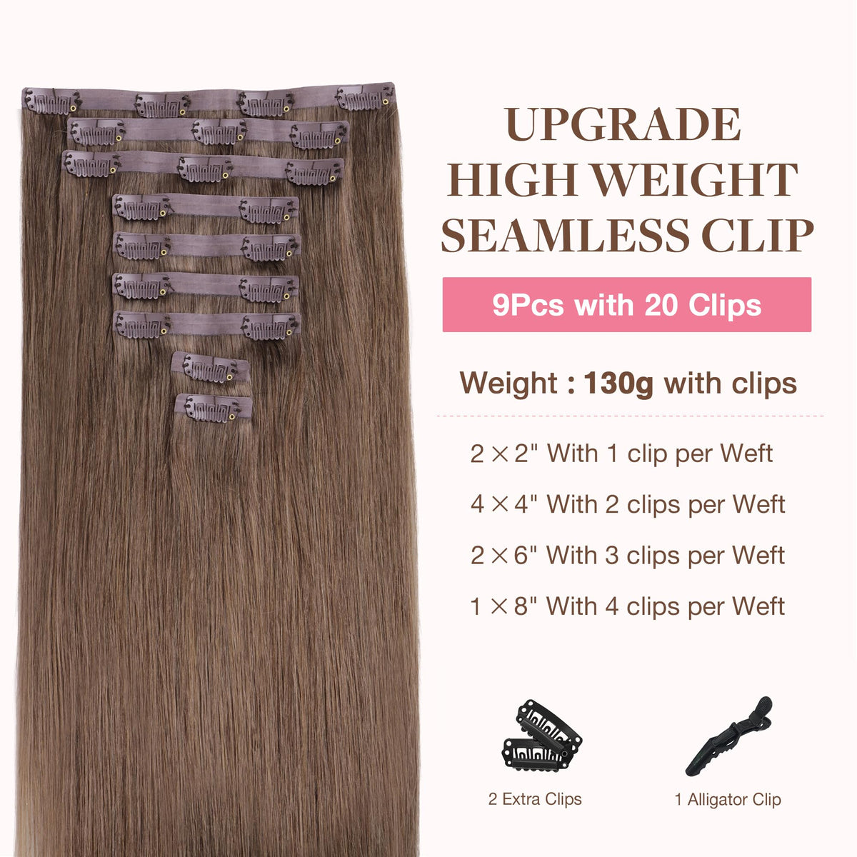 Close-up of GOO GOO Clip in Hair Extensions clips and texture