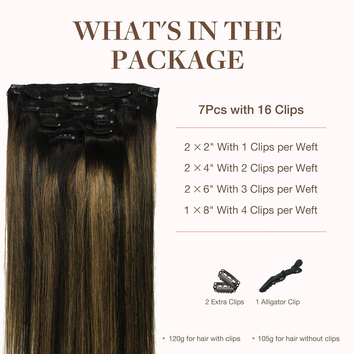Close-up of GOO GOO Clip in Hair Extensions clips and texture