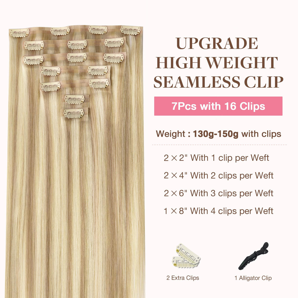 Close-up of GOO GOO Clip in Hair Extensions clips and texture
